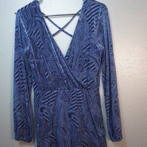 Ecoté Women Velvet Long Sleeve Faux Wrap Elastic Waist Shorts Romper Size Small